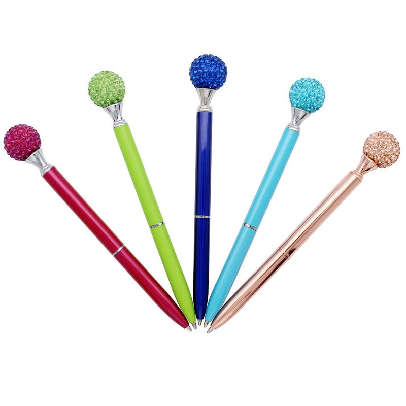 Gullor 5PCS Diamond Ball Retractable Ballpoint Pen, Bling Metal Ballpoint Pens, Multicolor B - Image 2